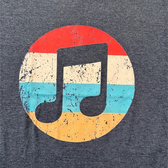 Music Notes T Shirt Size XL Retro Eighth Note Graphic Charcoal Gray - Picture 3 of 8